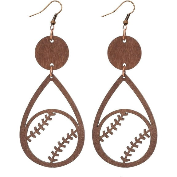 Sports Game Ball Football Basketball Wooden Leopard Print Drop Earrings for Women Round Baseball Soccer Volleyball Dangle Earrings Fans Players Holiday Jewelry