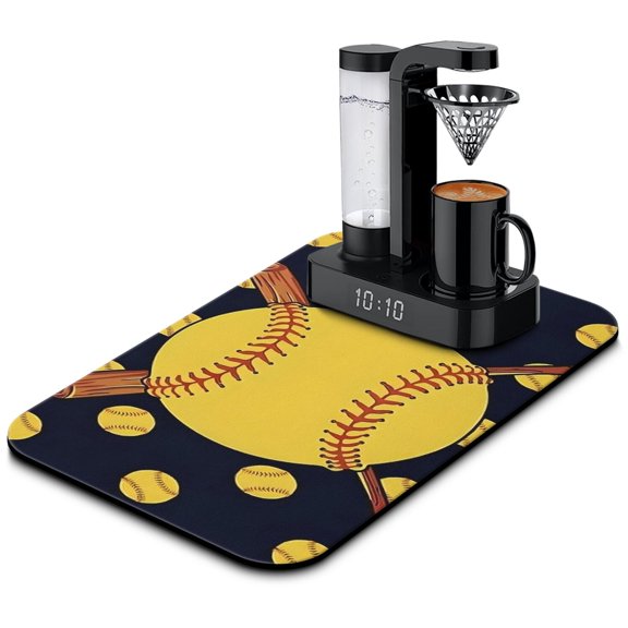 Sports Gift Dish Drying Mat, Kids Athlete Competition Absorbent Kitchen Mat, Basketball Volleyball Design