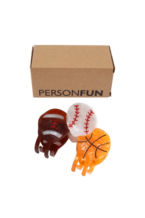 Sports Hair Claw Clips Baseball Basketball Design Personalized Acetate Hair Claw Clip Large Size 3.85 inch, Brown Orange White