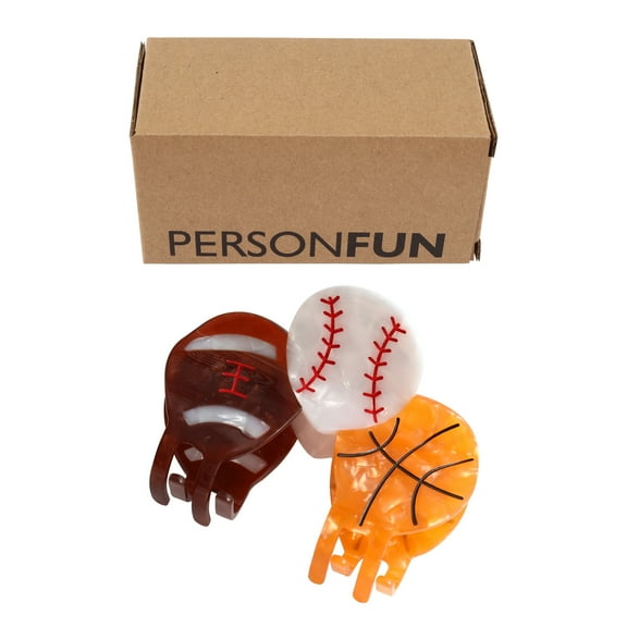 Sports Hair Claw Clips Baseball Basketball Design Personalized Acetate Hair Claw Clip Large Size 3.85 inch, Brown Orange White