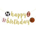 thumbnail image 1 of Sports Happy Birthday Banner, Glitter Sports Birthday Banner, Football, Baseball, Soccer, Basketball, Multi Sports Theme Birthday Decor (Gold), 1 of 6