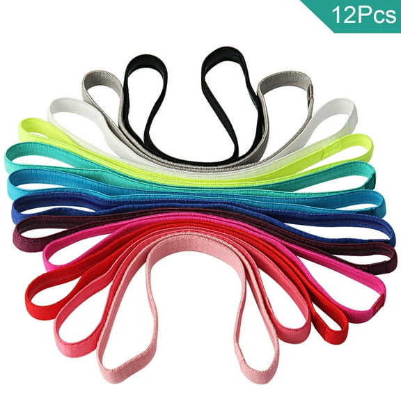 Sports Headband No Slip Grip Hairband Elastic Single Band Silicone Lined Sweatband,pack of 12
