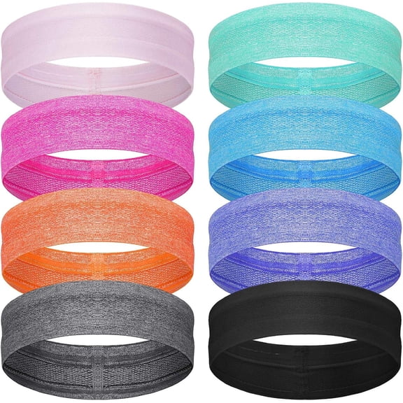 Sports Headbands 8-Pack, Non-Slip Silicone Grip Sweatbands