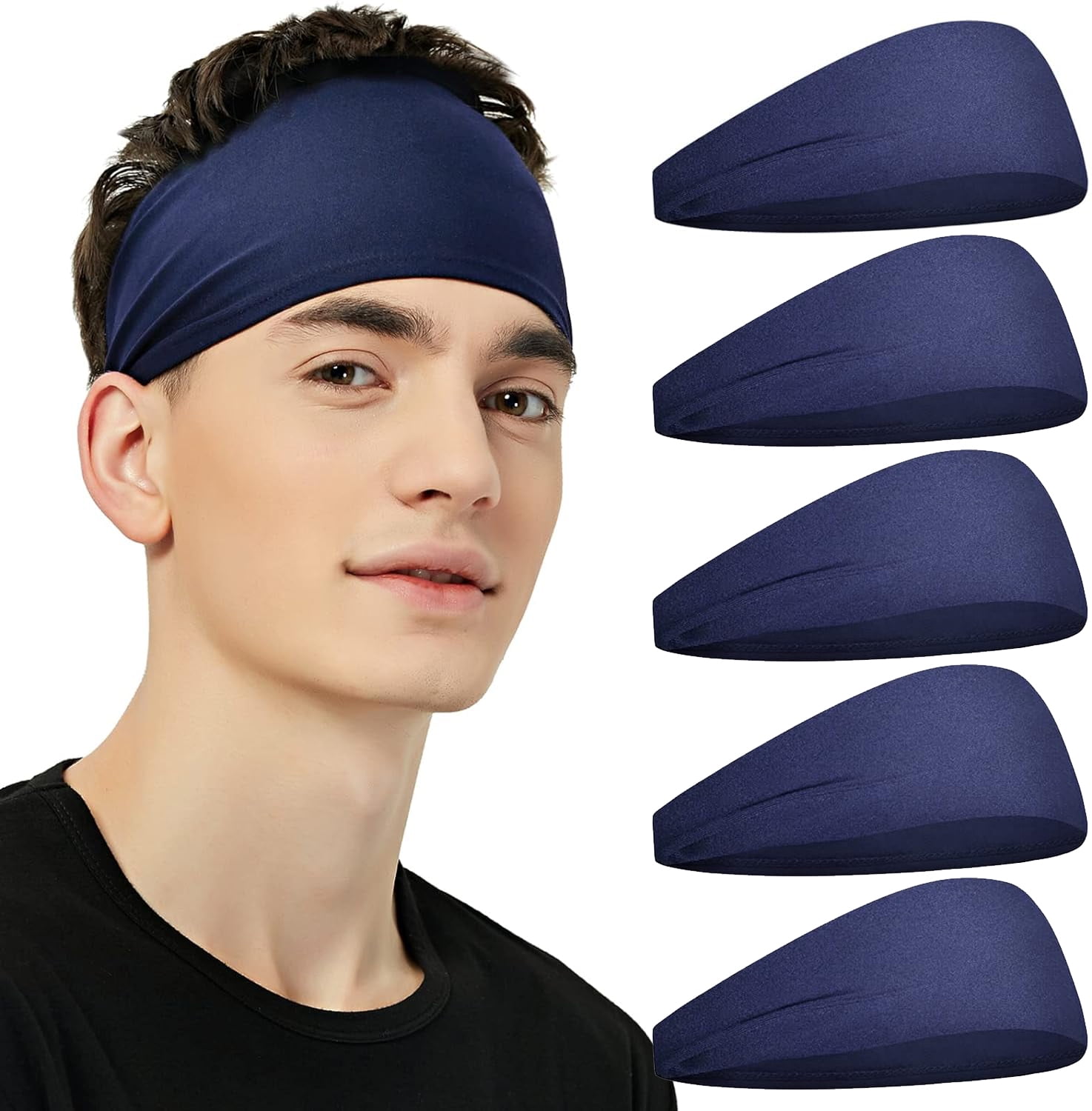 Sports Headbands for Men Women (5 Pack), Moisture Wicking Sweat Band