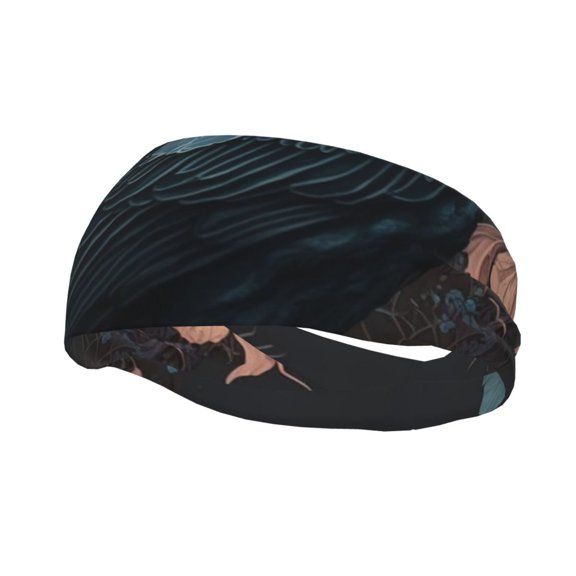 Sports Headbands Sweat Absorbing Breathable Hair Head Bands for Running Fitness Gym, Crow Flowers Raven Gothic
