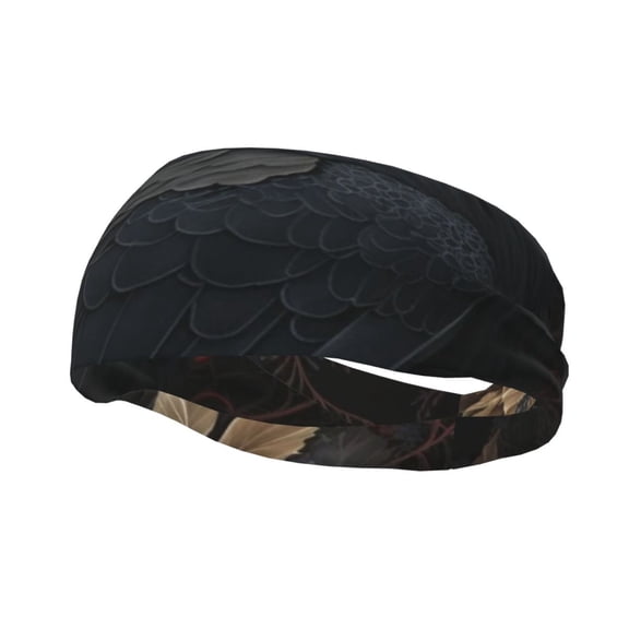 Sports Headbands Sweat Absorbing Breathable Hair Head Bands for Running Fitness Gym, Crow Raven Flowers Gothic Black