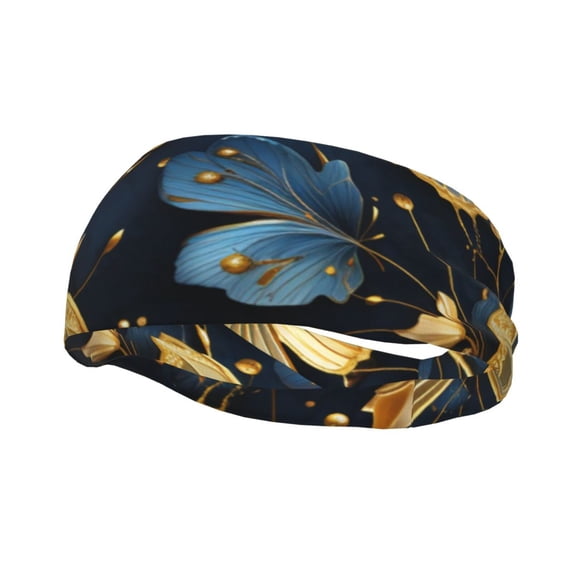 Sports Headbands Sweat Absorbing Breathable Hair Head Bands for Running Fitness Gym, Gold Butterflies Vintage Butterfliy