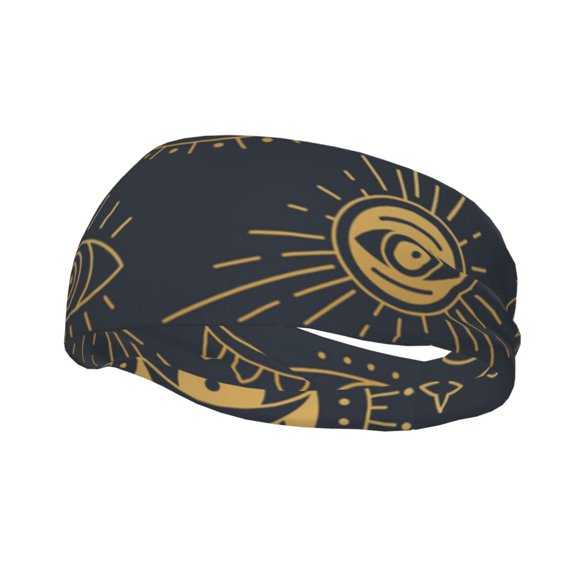 Sports Headbands Sweat Absorbing Breathable Hair Head Bands for Running Fitness Gym, Gold Evil Eye