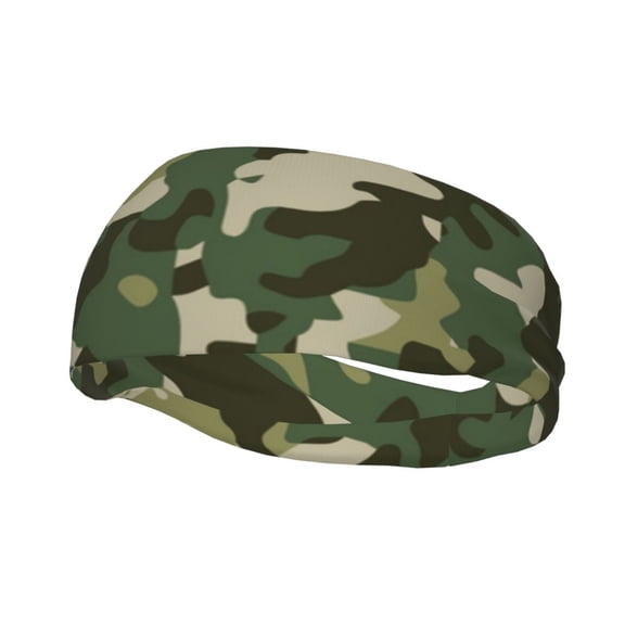 Sports Headbands Sweat Absorbing Breathable Hair Head Bands for Running Fitness Gym, Military Camouflage Green Camo