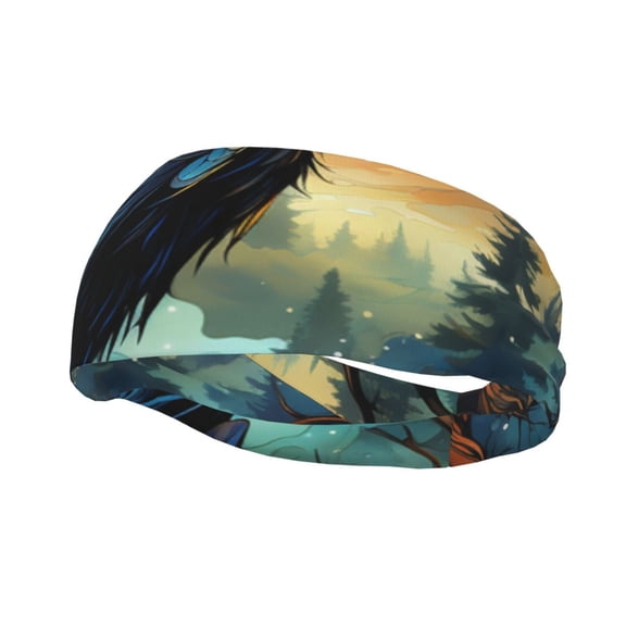 Sports Headbands Sweat Absorbing Breathable Hair Head Bands for Running Fitness Gym, Raven Moonlight Starry Art
