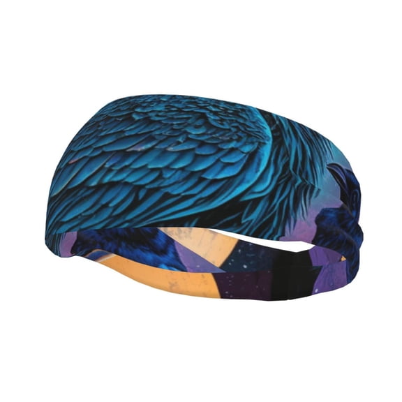 Sports Headbands Sweat Absorbing Breathable Hair Head Bands for Running Fitness Gym, Raven Wolf Moon Moonlight Art