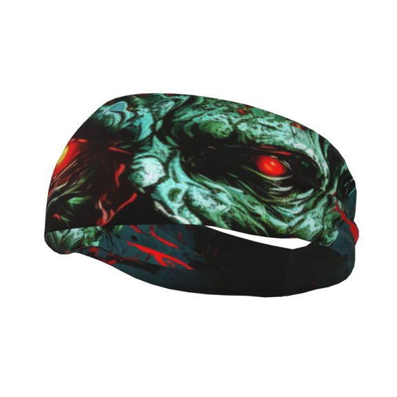 Sports Headbands Sweat Absorbing Breathable Hair Head Bands for Running Fitness Gym, Skull Ghost Zombies Head Red Eyes Cool