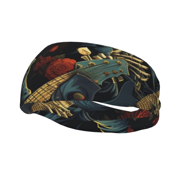 Sports Headbands Sweat Absorbing Breathable Hair Head Bands for Running Fitness Gym, Skull Heavy Metal Rock Skeleton Cool