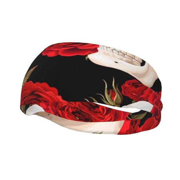 Sports Headbands Sweat Absorbing Breathable Hair Head Bands for Running Fitness Gym, Skulls Red Roses Raven