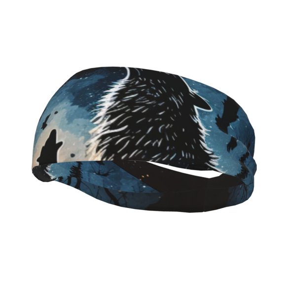 Sports Headbands Sweat Absorbing Breathable Hair Head Bands for Running Fitness Gym, Wolf Howling Wolves Moon Night Stars