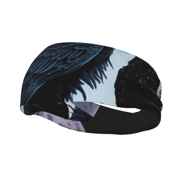 Sports Headbands Sweat Absorbing Breathable Hair Head Bands for Running Fitness Gym, Wolf Raven Moonlight Moon Night