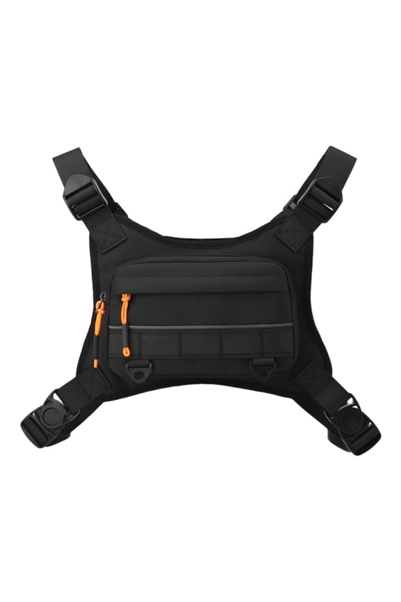 Sports Hiking Chest Bag with Reflective Strips Water-Resistant Waist Bag Front Chest Camping Backpack for Fishing Travel (Black)