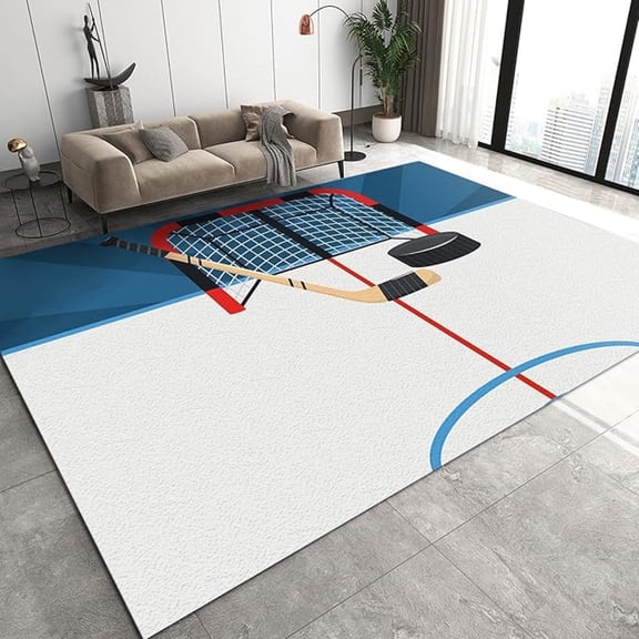 Sports Hockey Blue White Textured Area Rugs, Ice Hockey Net Sports Easy Clean Rug, Soft Non-Skid Carpet Throw Rug For Kids Teen Girls Boys Bedroom Living Room Bathroom Classroom 1x2ft