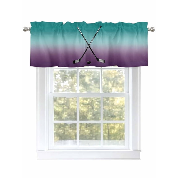 Sports Hockey Curtain Valances for Windows, Aqua Purple Gradient Window Valances, Window Treatment Rod Pocket Valance Curtains for Living Room/Kitchen/Bedroom/Bathroom, 54x18inch