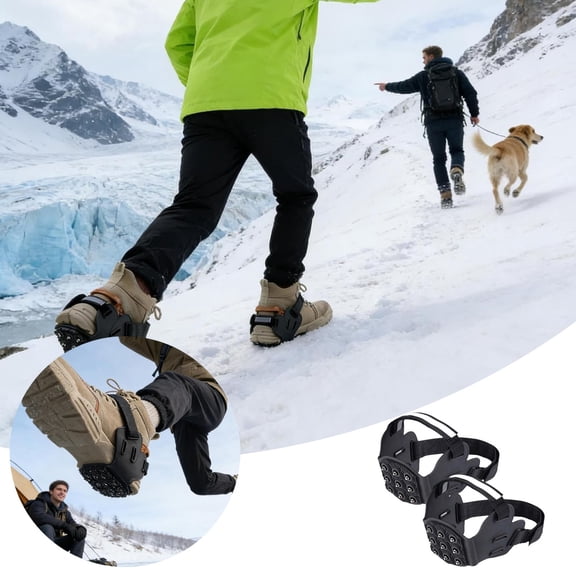 Sports Ice Cleats with Nine Studs for Winter Traction and Reflective Design Ideal for Outdoor Hiking and Walking 2PCS