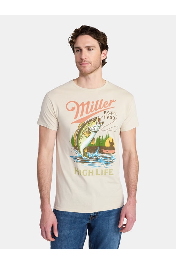 Miller Men's and Big Men's High Life Fishing Graphic Tee, Sizes S-3XL
