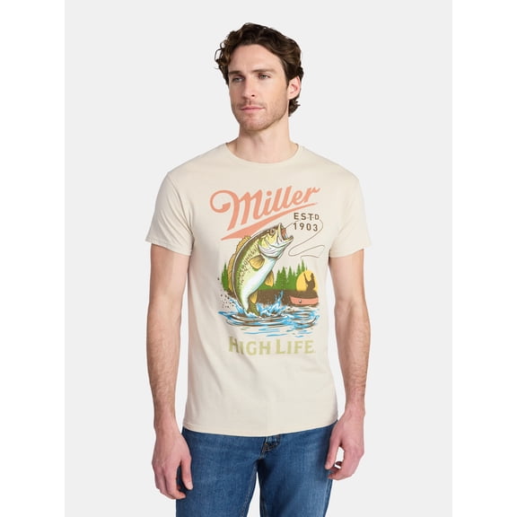 Miller Men's and Big Men's High Life Fishing Graphic Tee, Sizes S-3XL