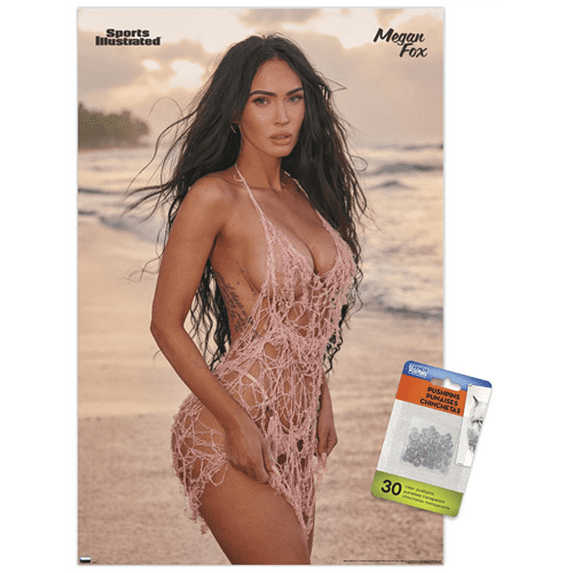 Sports Illustrated: Swimsuit Edition - Megan Fox Beach 23 Wall Poster with Push Pins, 14.725" x 22.375"