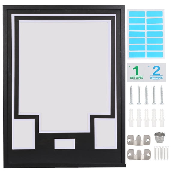 Sports Jersey Shadow Box Frame, Wall-Mount Display Case with Dual-Color Mat, Photo Slots & Mounting Hardware (Black Top & White Base)