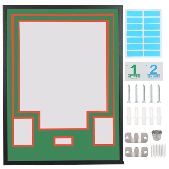 Sports Jersey Shadow Box Frame, Wall-Mount Display Case with Dual-Color Mat, Photo Slots & Mounting Hardware (Green Top & Orange Base)