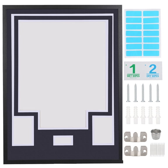 Sports Jersey Shadow Box Frame, Wall-Mount Display Case with Dual-Color Mat, Photo Slots & Mounting Hardware (Navy Top & White Base)
