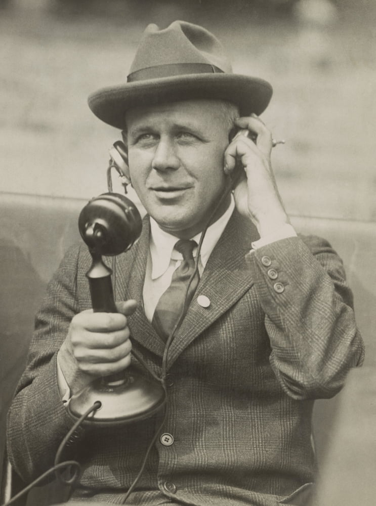 Sports Journalist Grantland Rice Using Telephone Microphone In The