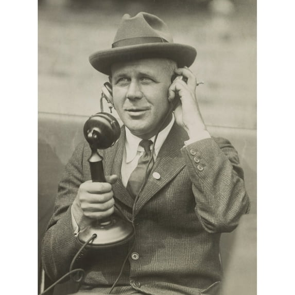 Sports Journalist Grantland Rice Using Telephone Microphone In The 1920S. Rice Wrote His Syndicated Column History (
