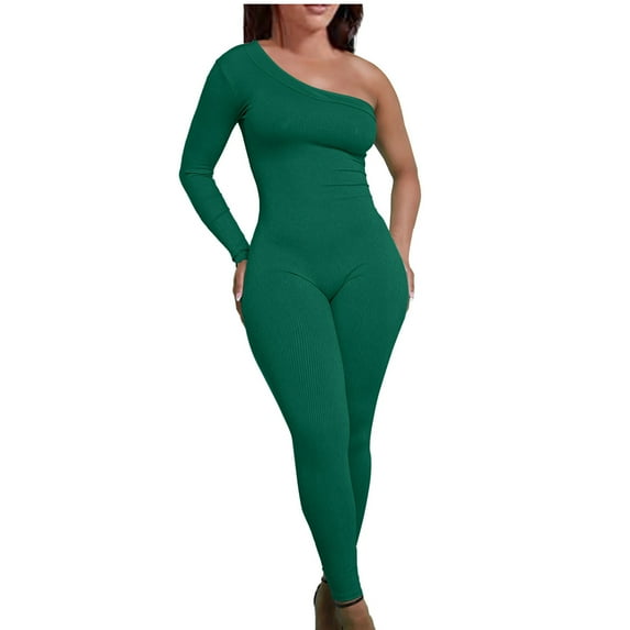 Sports Jumpsuit Women One Piece Off Shoulder Bodycon Shapewear Sexy Long Sleeve Bodysuit Workout All in One Gym Wear Seamless Active Stretchy Yoga Rompers