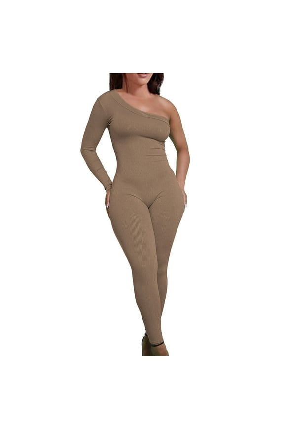 Sports Jumpsuit Women One Piece Off Shoulder Bodycon Shapewear Sexy Long Sleeve Bodysuit Workout All in One Gym Wear Seamless Active Stretchy Yoga Rompers