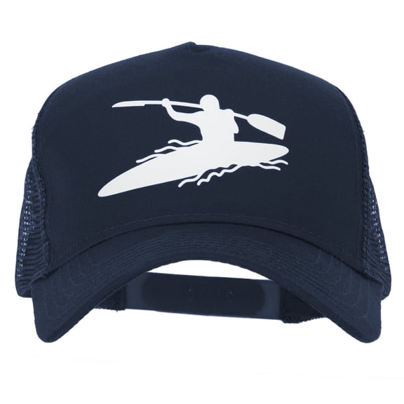 Sports Kayak Design Heat Transfer Solid Cotton Twill 5 Panel Mesh Cap - Navy OSFM
