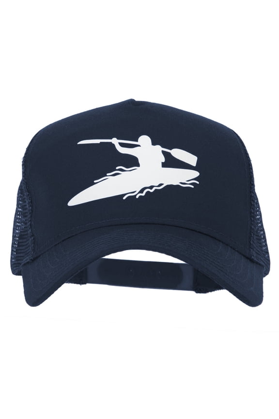 Sports Kayak Design Heat Transfer Solid Cotton Twill 5 Panel Mesh Cap - Navy OSFM