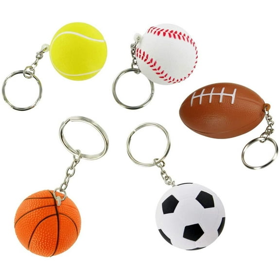 Sports Keychains Bulk 30 Pack  Kids Party Favors For Boys  Soccer, Basketball, Tennis, Baseball, Football Party Supplies Funny Keychains  6 of Each Ball