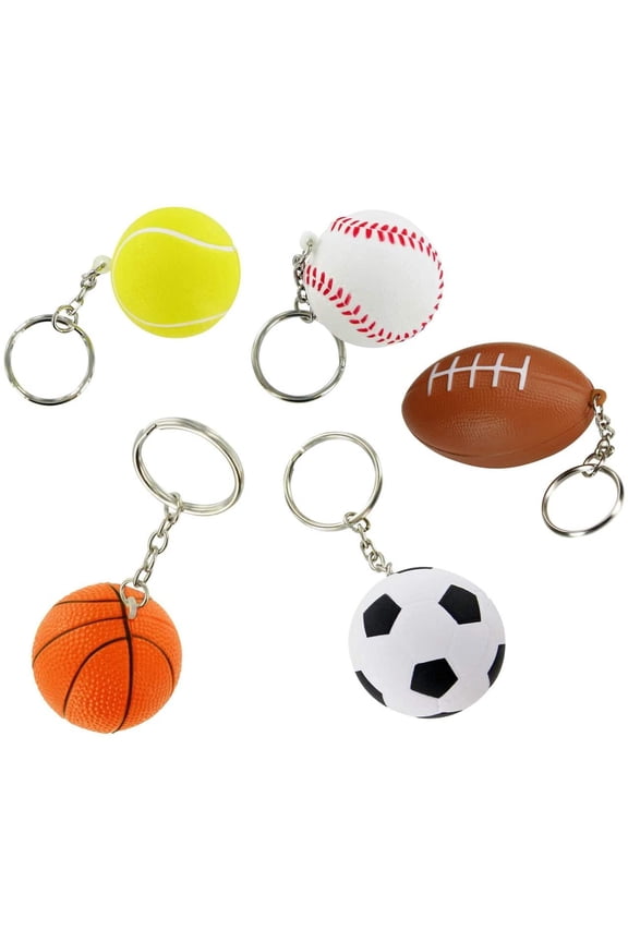 Sports Keychains Bulk 30 Pack Kids Party Favors For Boys Soccer, Basketball, Tennis, Baseball, Football Party Supplies Funny Keychains 6 of Each Ball