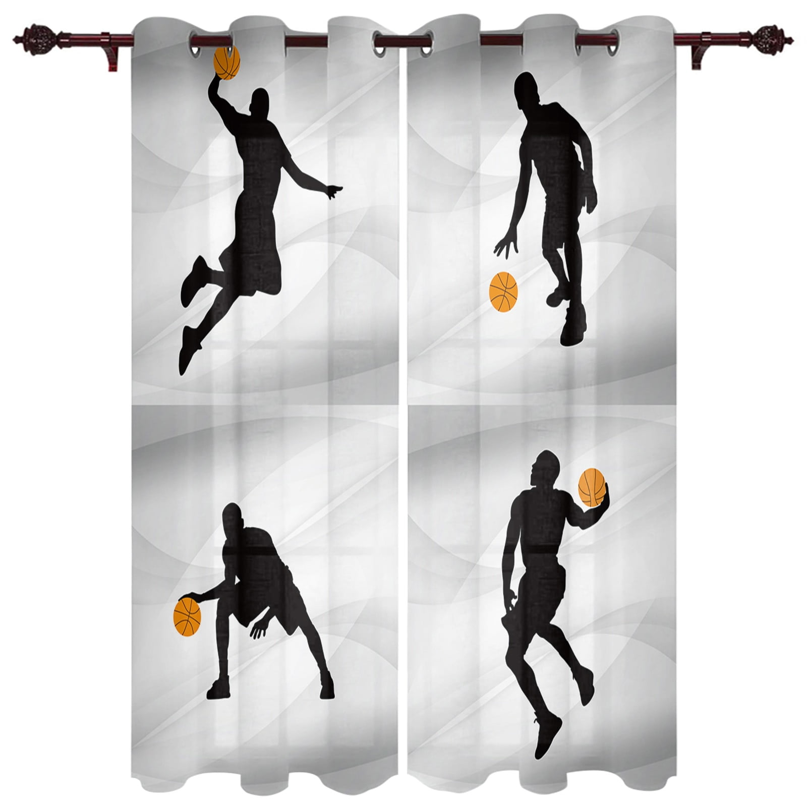 Sports Kitchen Curtains Men's Basketball Sports Theme Curtains for