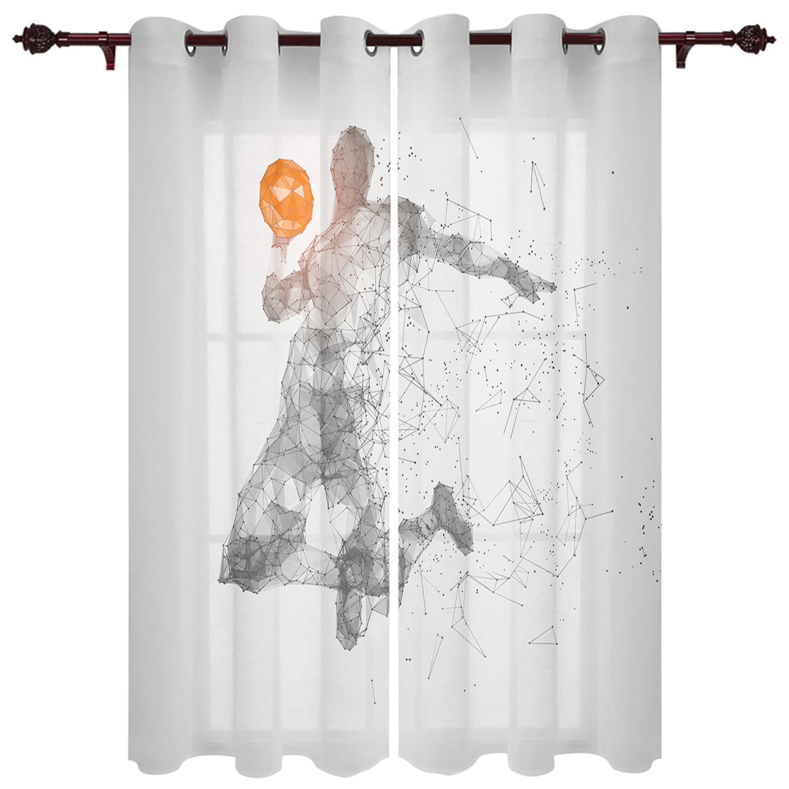 Sports Kitchen Curtains Men's Basketball Sports Theme Curtains for