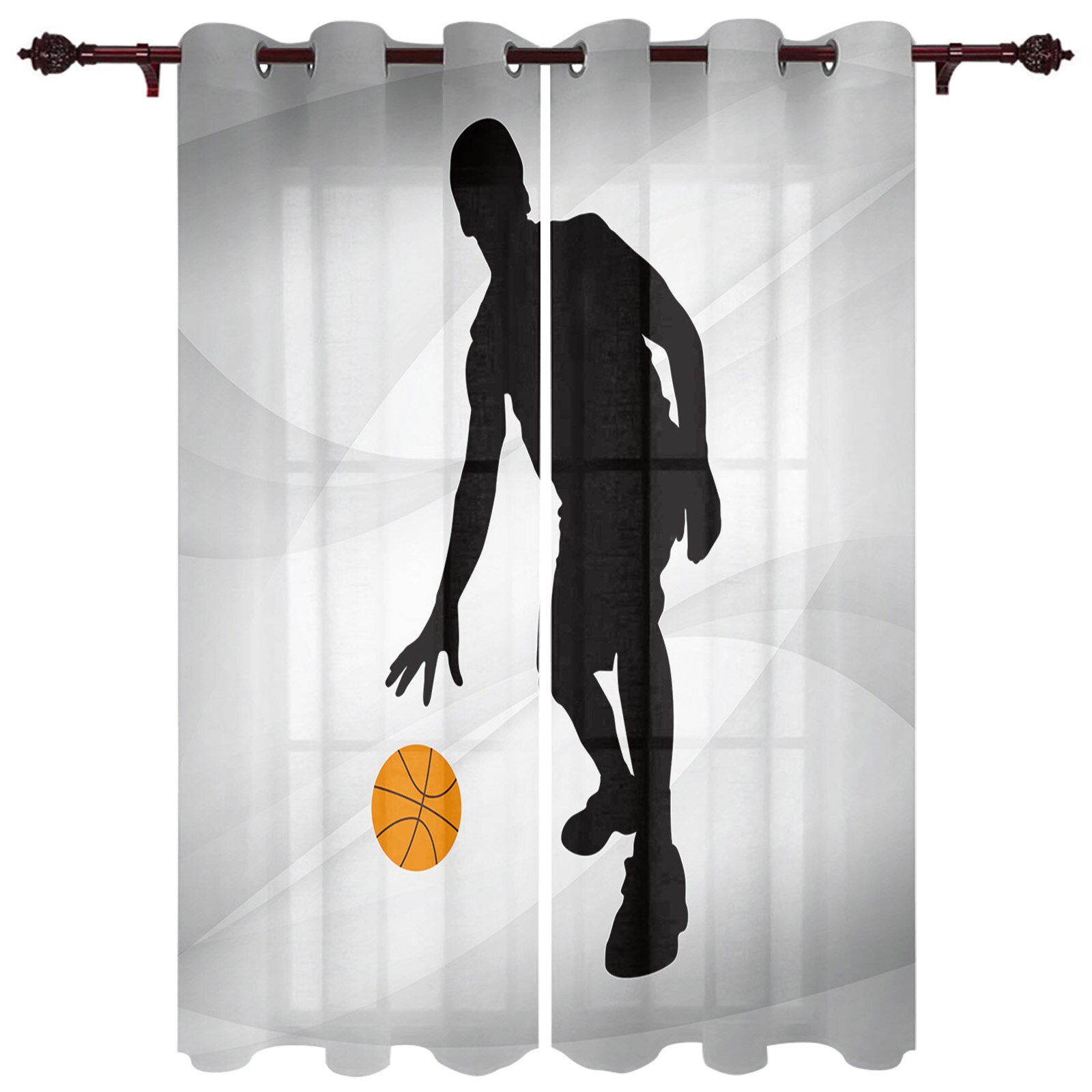 Sports Kitchen Curtains Men's Basketball Sports Theme Curtains for