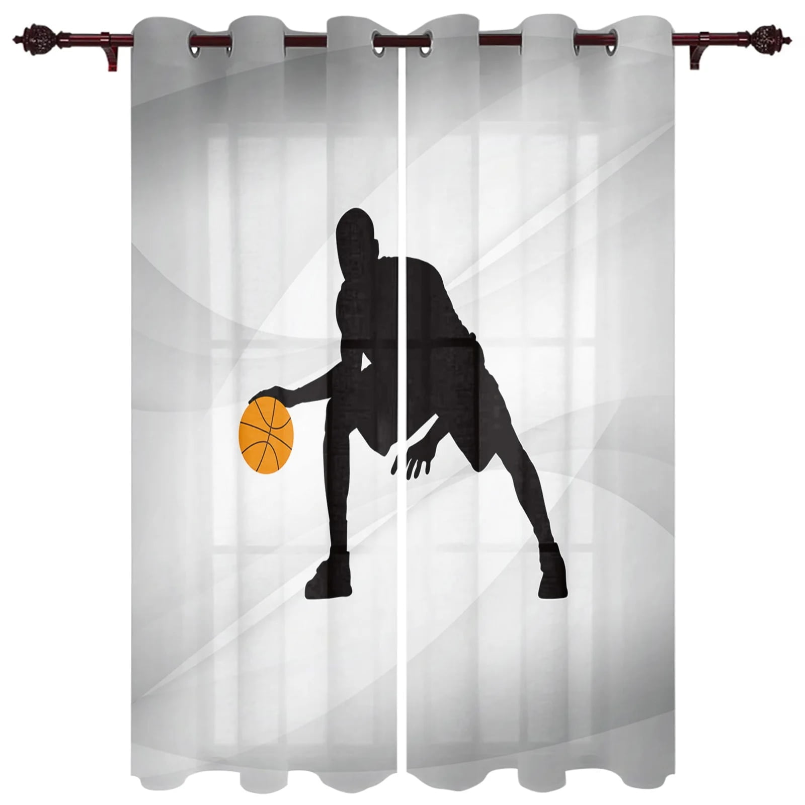 Sports Kitchen Curtains Men's Basketball Sports Theme Curtains for