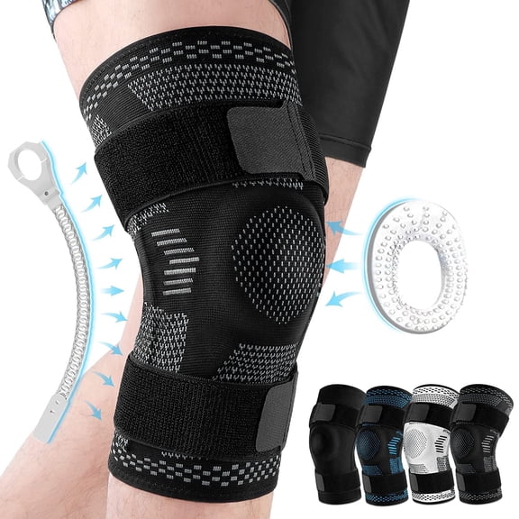 NEENCA Knee Brace for Knee Pain Relief, Compression Knee Sleeves with Patella Gel Pad & Side Stabilizers,Support for Arthritis, Meniscus Tear, Men Women,Dark grey-S