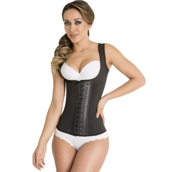 Sports Latex Vest Waist Cincher Trainer Corset Steel Boned Metal hooks Fajas Chaleco Reductoras Colombianas Black 203B2