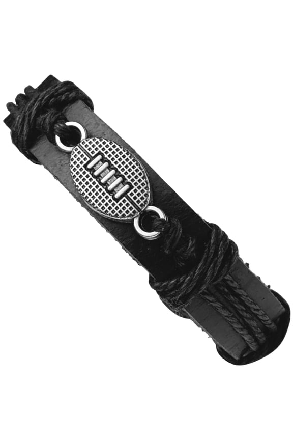 Sports Leather Wrap Bracelets for Men Teen Soccer Football Charm Bracelet (Black Football)