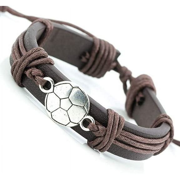 Sports Leather Wrap Bracelets for Men Teen Soccer Football Charm Bracelet (Soccer)