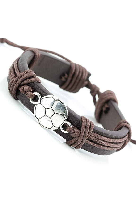 Sports Leather Wrap Bracelets for Men Teen Soccer Football Charm Bracelet (Soccer)