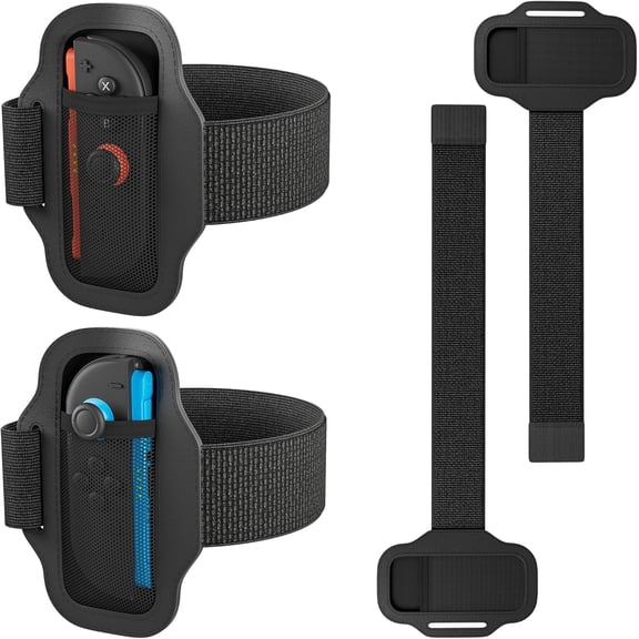 Sports Leg Strap Compatible with Switch 2 and Switch, Exercise Games Accessories Kit for Switch 2 Grip Controller with Adjustable Elastic Contraction Leg Band Fit for Kids and Adult - Black