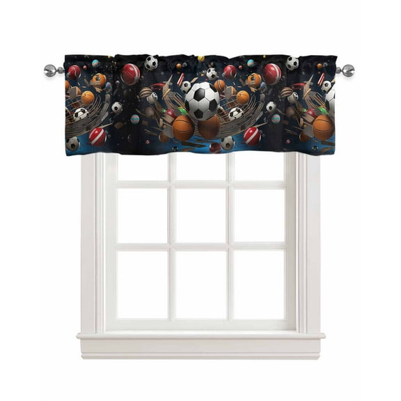 Sports Linen Curtain Valance for Bedroom/Bathroom/Kitchen/Office/Living/Dining Room Window,Football Basketball Baseball Ball Games Rod Pocket Topper Decorative Cafe Drapes Panel 54"x18"