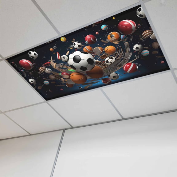 Sports Magnetic Fluorescent Light Covers for Ceiling Lights 2 x 4 Feet, Football Basketball Baseball Ball Games Office Classroom Kitchen Drop Ceiling Light Covers Lighting Filters Shade Panel 1 Pack
